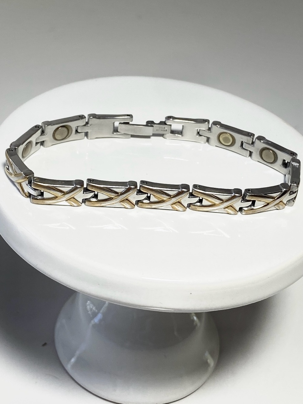 Two-Tone Magnetic Stainless Steel and Gold X-Link Bracelet